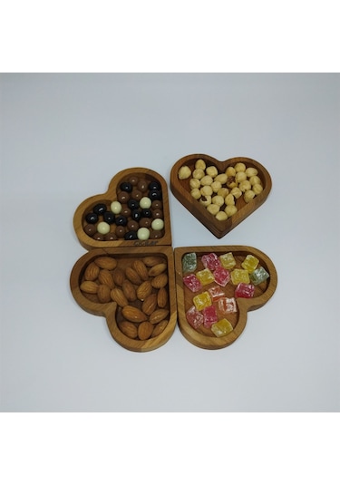 Cuori Ahşap Kalpli 4 Parça Çerezlik Kahvaltılık