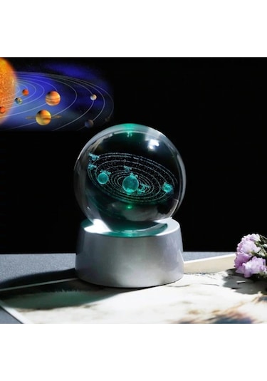 Işıklı Cam Küre Güneş Sistemi Saat Pilli