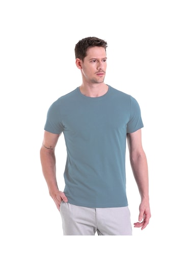 Hatemoğlu Regular Fit Pamuk Bisiklet Yaka Düz Erkek Tişört İndigo