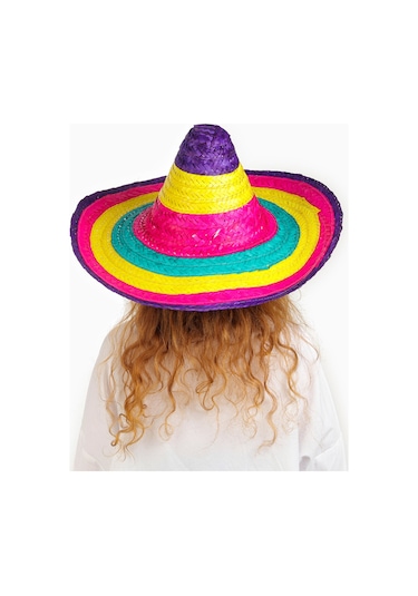 Sombrero Meksika Şapkası Renkli Örme Hasır Çocuk Boy