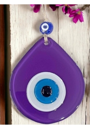 Orta Boy Mor Damla Desen Nazar Boncuklu Duvar Dekoru Cam Duvar Süsü