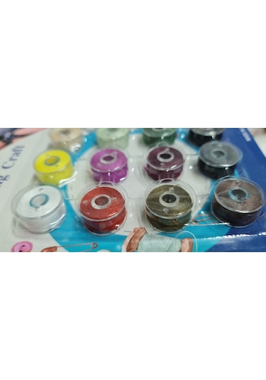 12 Adet Renkli İpiyle Ev Tipi Makineler İçin Plastik Masura