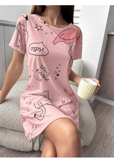 Bella Notte Pembe Baskılı Kısa Kollu Göz Bandı Hediyeli Pijama Takımı