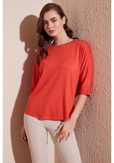 Lela Bisiklet Yaka Truvakar Kol Bayan Bluz 5861416Y Nar Çiçeği