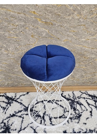 Yuvarlak Beyaz Boyalı Puf Oturak - Bench - Ayak Ucu Oturak - Beya Çok Renki