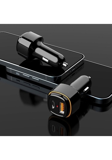 Ebitda Araba Şarj Adaptörü Pd 20w Ve Usb 18w Çift Portlu Hızlı Şarj Cihazı, Cep Telefonu Siyah Daha Güçlü Performans