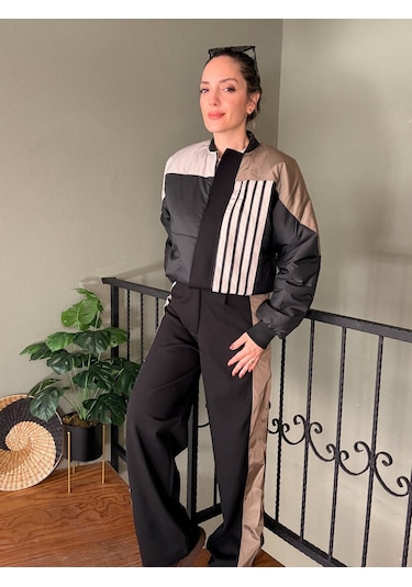 Ali Butik Siyah Şerit Detaylı Paraşüt Kumaş Takım Siyah