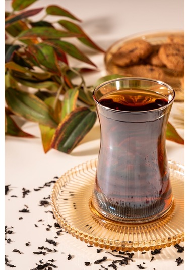 Mest Dmt 18 Parça 6 Kişilik Lüsterli Pasta Tabaklı Çay Bardağı Seti 132 Cc - Parlak Ve Zarif Füme