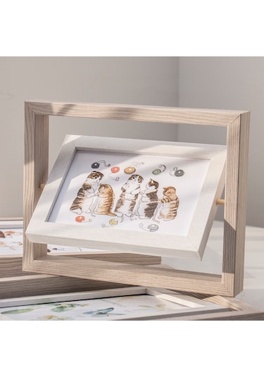 Lemestar Ahşap Ve Cam Döner Fotoğraf Çerçevesi 6-7 İnç, Çift Taraflı Görüntüleme, Dikey-yatay, Ofis/ev Dekoru - 1 Adet