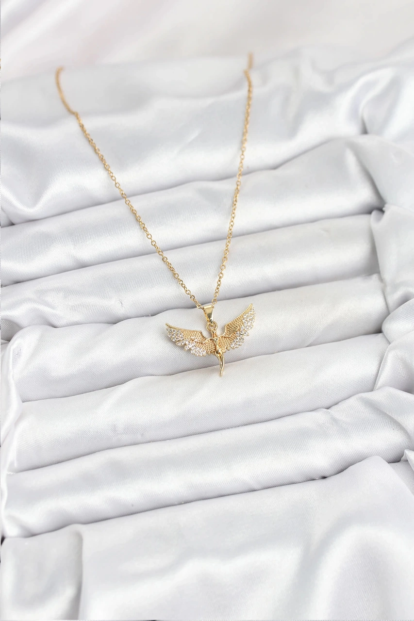 316l Çelik Zincir Gold Renk Melek Model Kadın Kolye Çok Renkli