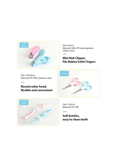 Vkemall Hz017 Bebek Bakım Seti Mavi - 7 Parça: Tarak, Fırça, Tırnak Kırıcı, Makas, Diş Fırçası, Tırnak Taşı, Parmak Uçlu Diş Fırçası + Çantası Mavi