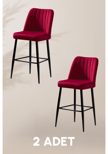 Ada Bar Sandalye - Babyface Bordo - Metal Siyah Ayak 2 Adet Bordo