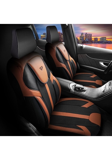 Panda Kapadokya Serisi Jakar Kumaş Oto Koltuk Kılıfı Tam Set Siyah - Taba