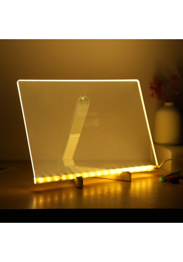 Hombey 30x20cm Led Işıklı Akrilik Çocuk Tahta - Silinebilir Kalemli, Masaüstü Dıy Boyama Tablosu + Ayağa + Temizlik Bezi Çok Renkli