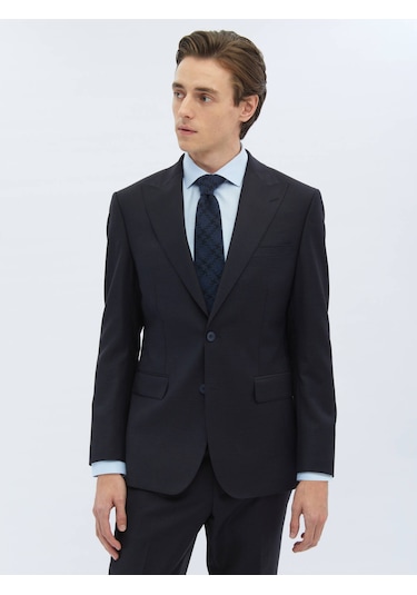 Kip Siyah Desenli Modern Fit Yün Karışımlı Takım Elbise 6 Drop Siyah