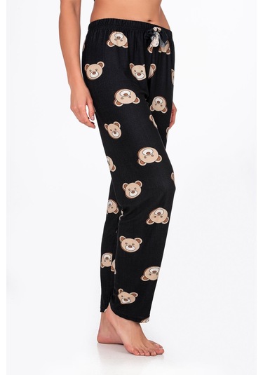 Kompedan Kadın Süet Ayıcık Desenli Pijama Tek Alt Desen 2