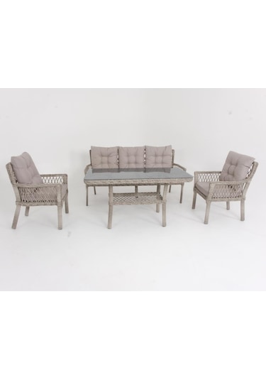 Fusion Üçlü Rattan Bahçe Oturma Grubu Rehome Gri