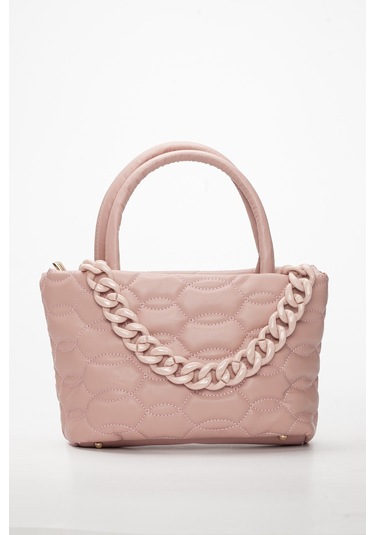 Kapitone Dikişli Zincirli Pembe Kadın Omuz Çantası-1984 - Pembe