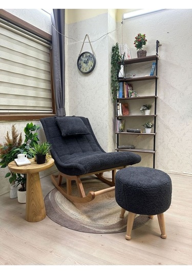 Asedia Miskin Naturel Teddy Antrasit Sallanan Sandalye Dinlenme Koltuğu