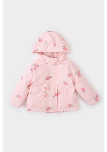 Defacto Kız Bebek Rüzgar Geçirmez Su İtici Kapüşonlu Desenli Mont E7994a525aupn114 Pembe