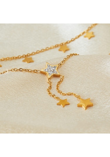 Sones Opk Gx2436 Paslanmaz Çelik Püskül Pentagram Kolye Yığma Kolye Altın