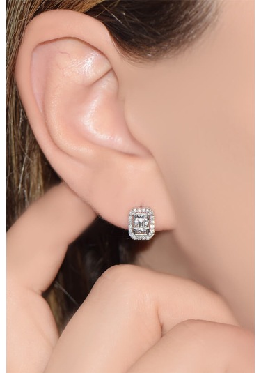 Modern Tasarım 0.18 Ct Baget Kare Tektaş  Küpe