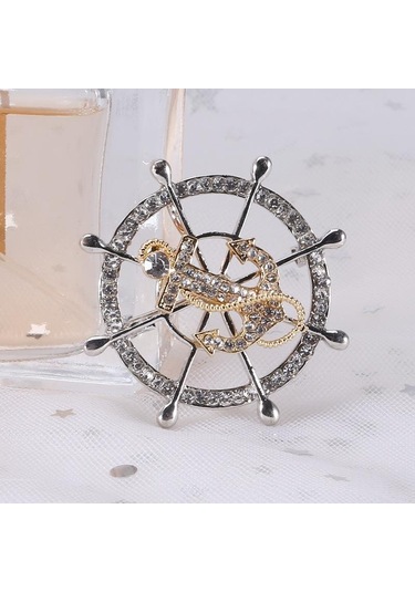 Blucome Yaratıcı Donanma Rüzgar Tam Matkap Dümen Dümen Çapa Broş Erkek Zarif Takım Elbise Yaka Pin Moda Giyim Pin Altın