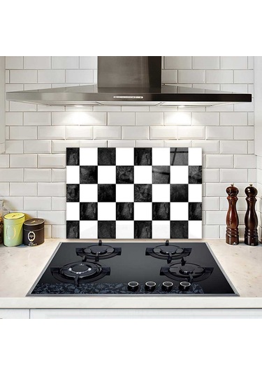 Decorita Cam Ocak Arkası Koruyucu | Damalı Desen | 40cm x 60cm