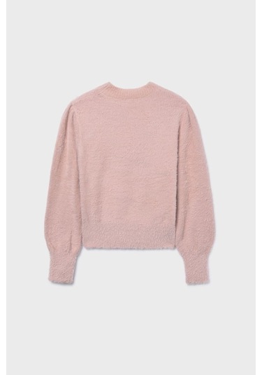 Kız Çocuk Balon Kol Yumuşak Dokulu Triko Kazak - Pudra Pembe Mavi