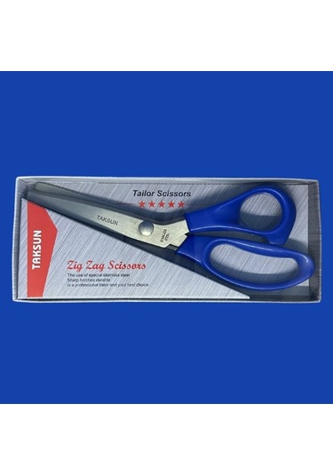 Taksun Makas Plastik Saplı Sürfile Zigzag 9" 23cm Mavi