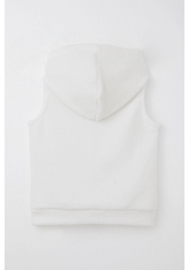 Breeze Kız Çocuk Polar Yelek Kalp Armalı Kapüşonlu Cepli 3-8 Yaş, Beyaz Beyaz