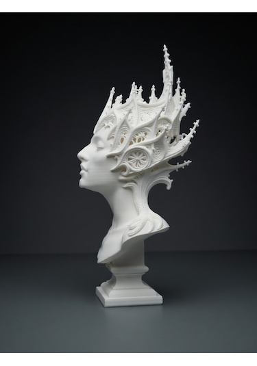 Gotik Kraliçe Büstü - 3d Baskı Fantastik Elf Taçlı Heykel -
