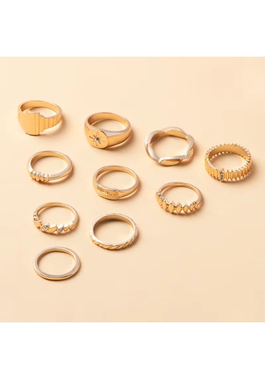 Girift Vintage Yonna 10 Adet Gold Yüzük Seti Altın