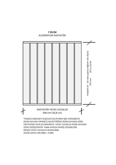 Alüminyum Panel Radyatör Klasik Model 1000 Mm X 7 Dilim Ral 9010 Kırık Beyaz
