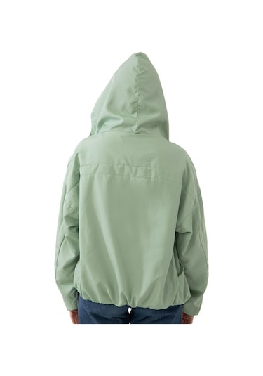 Spor Kadın Kapüşonlu Su Ve Rüzgar Geçirmez Cepli İçi Astarlı Oversize Mevsimlik Yağmurluk Su Yeşili