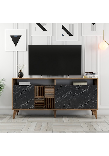 Milan 160cm Konsol - Ceviz / Siyah Mermer