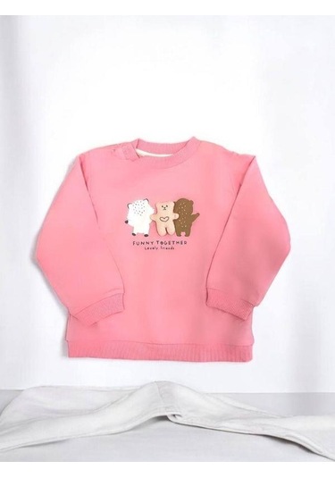 Zekids Kız Bebek Funny Together Ayıcık Baskılı Sweatshirt-14454 Pembe