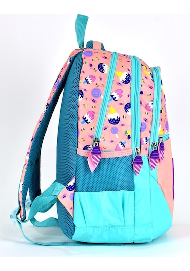 Elatae Ortopedik Çok Gözlü İlkokul Sırt Çantası Ve Beslenme Çantası Seti Dondurma Desenli 1350