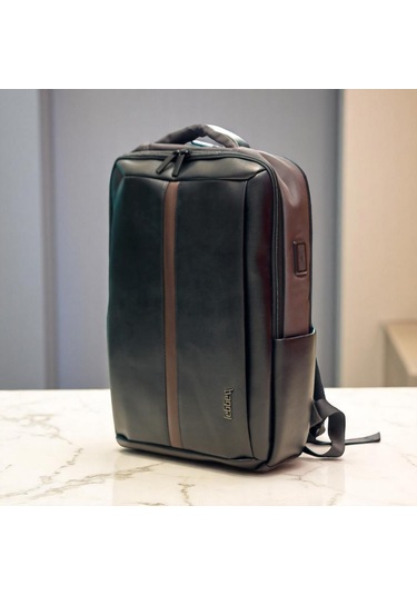 Laptop Gözlü Deri Görünümlü İnce Tasarımlı Sırt Çantası Baggaj S24115 Gri