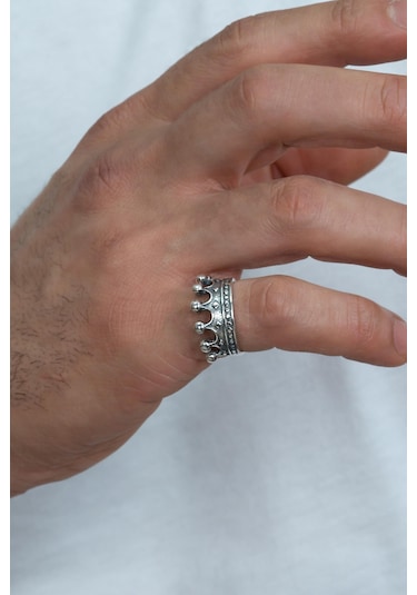 Gümüş Kral Kraliçe Tacı Sevgili Çift Yüzükleri + Tektaş Al43