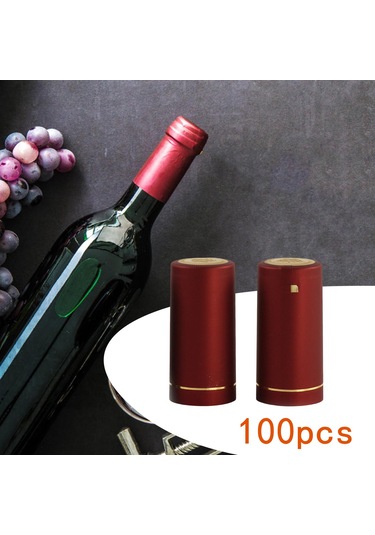 Suntek 100x Şarap Şişesi Isı Büzüşmeli Kapaklar 30mm Conta Kırmızı