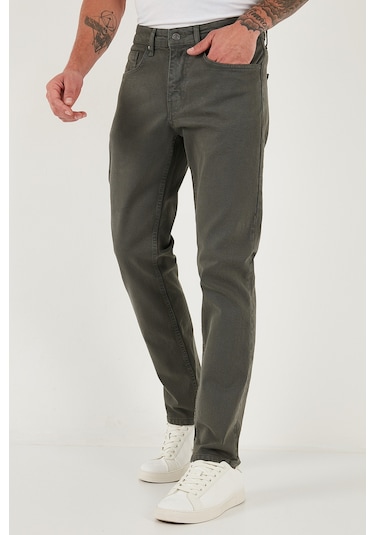 Buratti Pamuklu Comfort Fit Normal Bel Boru Paça Jeans Erkek Kot Pantolon 4412C19Texas Haki