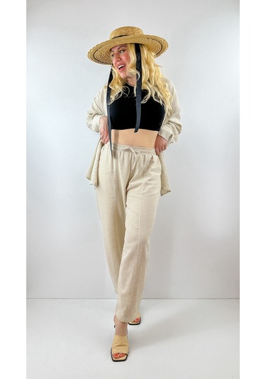 Modaonna Keten Jogger Keten Pantolon Bej