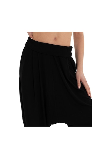 Inguz Beli Katlanabilir Yoga Şalvar Siyah
