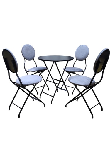 Gri Kumaş Metal Bahçe Takımı - 4 Sandalye + 1 Masa