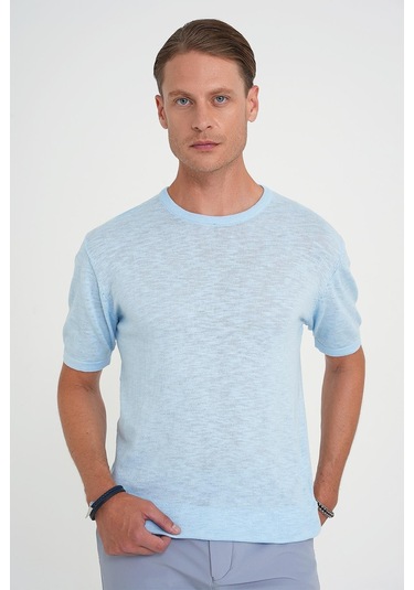 Comfort Fit Bisiklet Yaka Kısa Kol Spor Mavi Triko Tr 881 Mavi