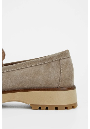 Tamer Tanca Kadın Hakiki Deri Vizon Loafer Ayakkabı 902 3435 Bn Ayk Sk23/24 Vızon Suet Vizon