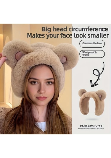 Primepickings Kadın Rüzgar Geçirmez Beyaz Ayı Kulaklığı Yumuşak Kulak Koruyucu 2025 Kış