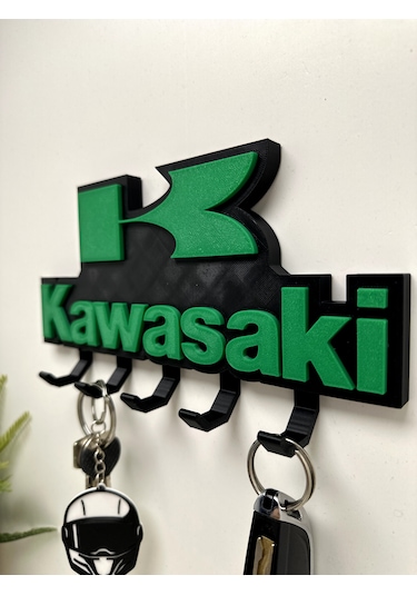 3d Baskı Dekoratif Kawasakı Model Motorcu Anahtar Askılığı Siyah - Yeşil