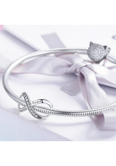 Pembe Bamoer Büyük Takılar Gümüş 925 Infinity Aile Sonsuza Kadar Kristal Charm Bilezik İçin